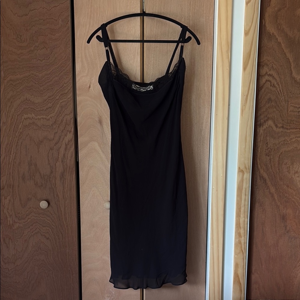 Elegant MaxStudio Y2K Black Lace Trim Slip Dress